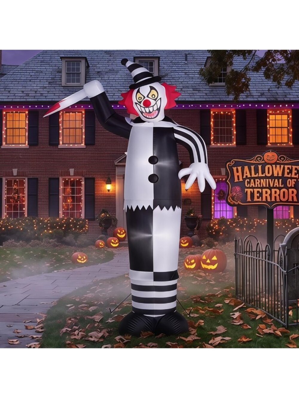 12ft Halloween Inflatable Clown Decoration with Knife - Spooky Outdoor Yard